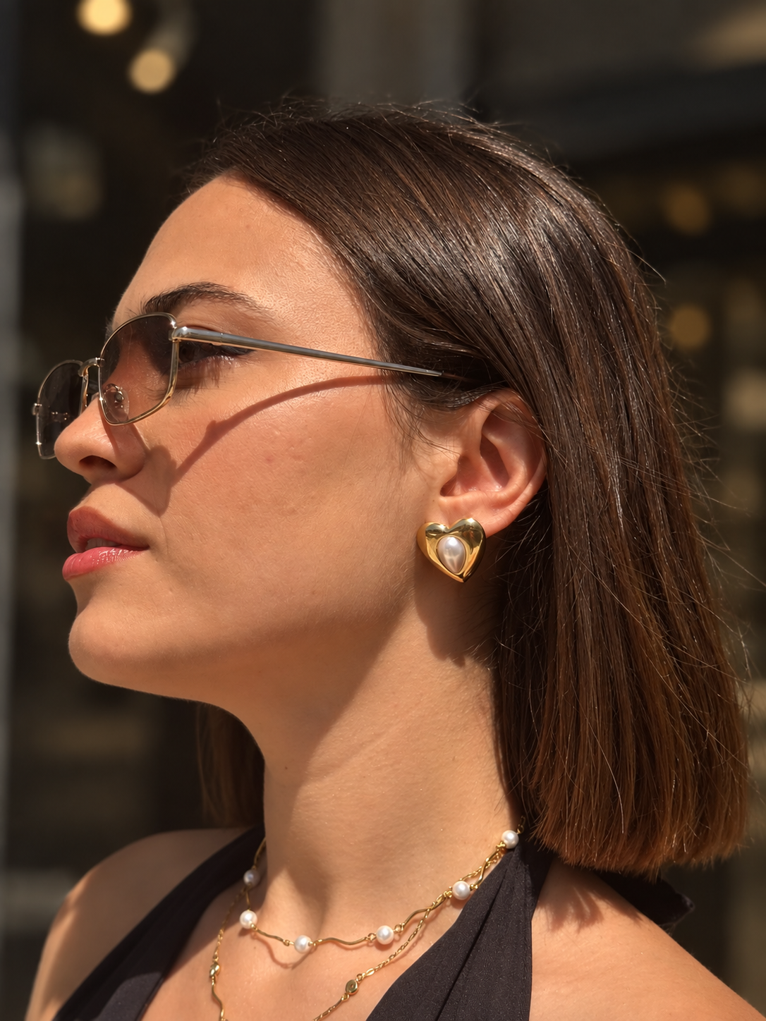 Pearl heart earrings – Stainless Steel - Image 2
