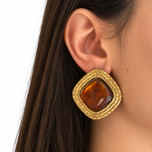 Amber Glow – Stainless Steel Earrings